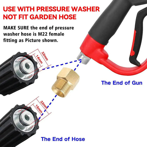 Upgraded Pressure Washer Gun With 47 Inch Extension Wand And 7 Inch 30 Degree Curved Rod M22 Fitting diagram