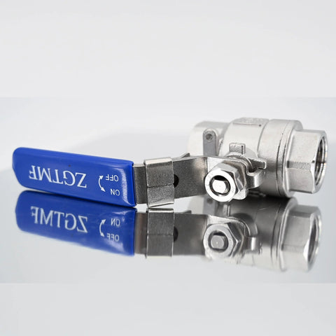 Ball valve, 3/4 in, 304 stainless full-port, blue vinyl handle, NPT female x female, locking device