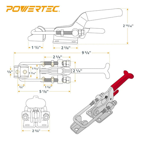 Diagram of 2 Pack Heavy Duty Toggle Clamps With 2000 Lb Holding Capacity Self Lock U Bolt Adjustable Latch And Anti Slip Hand Grips