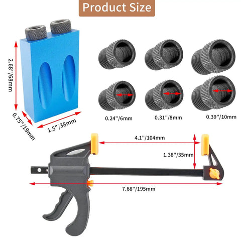 Pocket Hole Jig Kit For Woodworking With 15 Degree Drill Guide And Durable Aluminum Fixture Includes 6mm 8mm And 10mm Drive Adapters