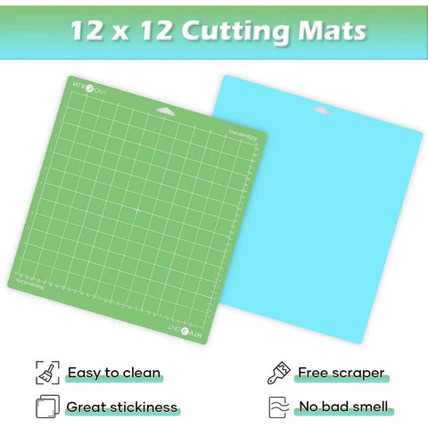 Two Pack 12x12 Cutting Mats for Cricut Machines with Light Grip and Standard Grip Replacement Mats Set in green and blue colors