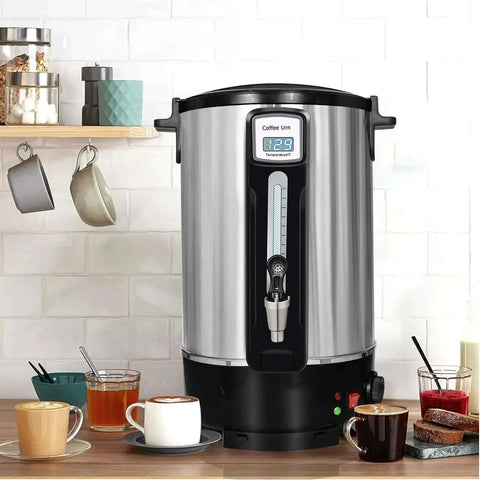 Commercial Coffee Urn 50 Cup 12L Stainless Steel Heavy Duty Coffee Maker for catering events, on kitchen counter