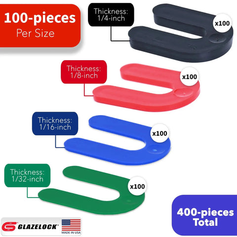 Multipack Horseshoe Shims 400 Pcs U Shape Tile Spacers For Leveling Floors in various colors and thicknesses