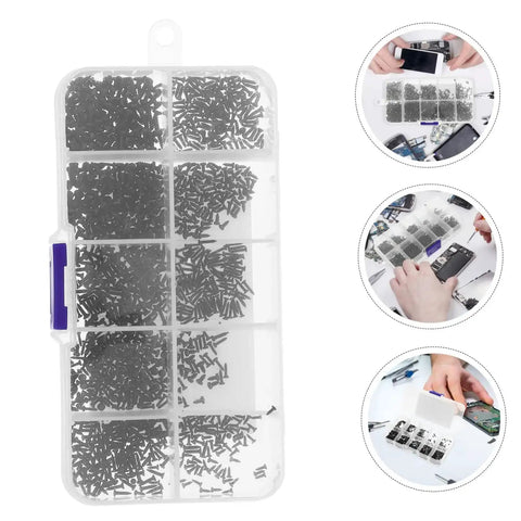 Small Round Head Screws Set 1000 Pcs Miniature Fasteners For Electronics Machinery And Car Models In One Handy Box displayed