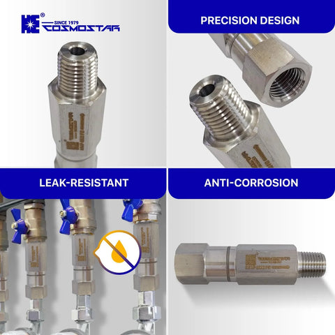 Cosmostar 1/4 NPT stainless steel 316 inline ball check valve, 6000 PSI, Viton O-ring, male x female, anti-corrosion