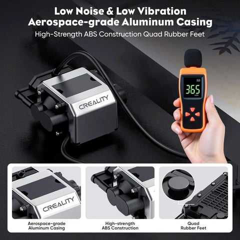Air Assist For Laser Cutter And Engraver, 22 Liters Per Minute Air Output in aluminum casing, quad rubber feet visible