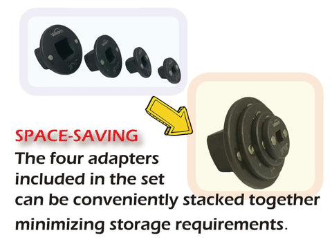 Low Profile Insert Socket Adapter Set For Impact Tools Four Piece Converts One Inch To Three Quarters Inch Space Saving