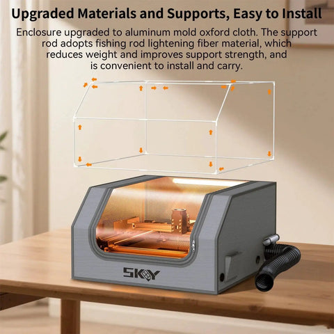 Universal Laser Engraver Enclosure With LED Light And Vent Kit For Most Laser Cutters, Eye Protection, Smoke Odor Shield, on table