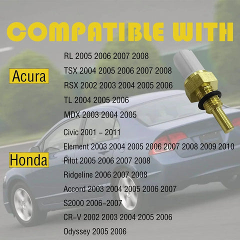 Direct Fit Coolant Temperature Sensor For Honda And Acura Vehicles GolTHd Replacement, shown with compatible car list