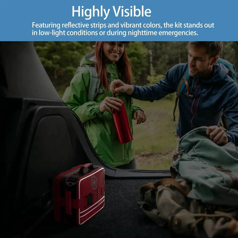 Hikers with Comprehensive Home First Aid Kit With 324 Piece Medical Supplies For Emergency Trauma Car Camping Waterproof Survival Gear