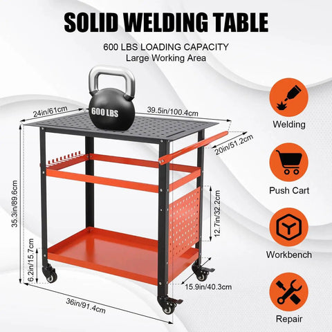 36 Inch By 24 Inch Heavy Duty Steel Welding Table Workbench With 600 Lb Capacity Portable Shop Bench On Wheels 161 Fixture Holes