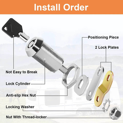 Secure your RV compartments with keyed-alike cam locks, a set of four 1 1/8 Inch cam locks with eight keys, chrome finish
