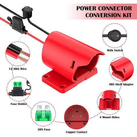 2 Pack 12V Battery Adapter For Power Wheels With Switch, Fuse, 12AWG Wire, Wire Terminal, Conversion Kit components display