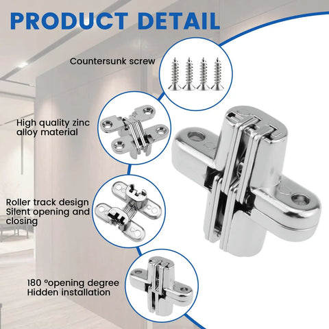 Hidden Cabinet Hinges 1-3/4 Inch 180 Degree Invisible Cross Swing No Visible Hardware Frameless Cabinets With Screws Zinc Alloy 6 Pack Folding Doors Cupboards Wooden Boxes