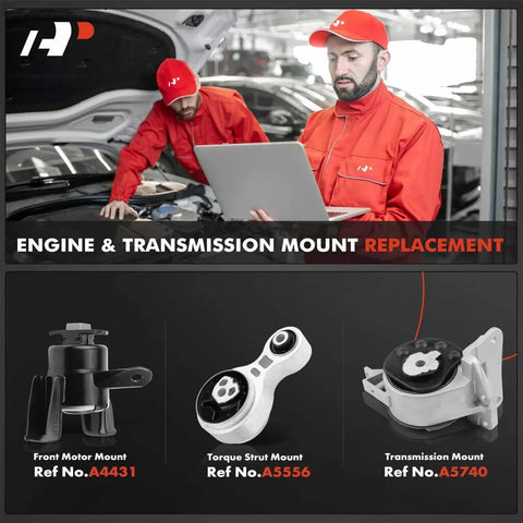 3 Piece Engine Motor Mount And Transmission Torque Strut Set For Ford Fusion 2010 2011 2012 And Mercury Milan 2010 2011 2.5L Automatic Transmission Drop In Replacement With OEM Grade Durability And Vibration Reduction For Smoother Shifts shown with front motor, torque strut, and transmission mounts