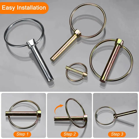 Four Piece 1/4 Inch By 2 Inch Linch Pins With Ring Set For Boat Kayak Canoe Trailer Tractor And Trolley, Built Tough