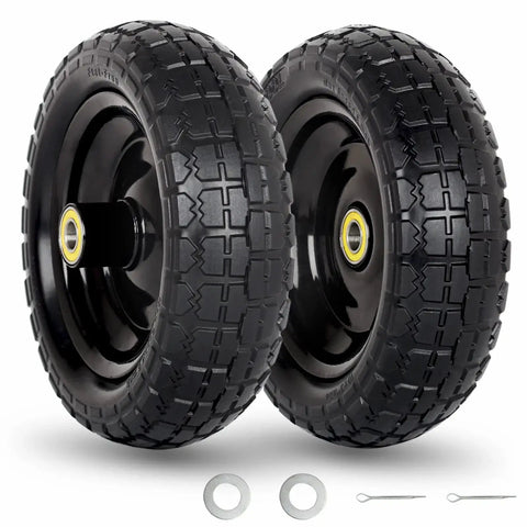 10 Inch Flat Free Solid Tire And Wheel Replacement For Carts And Hand Trucks, black PU foam, 5/8 inch axle bore, 2.2 inch offset hub, side view