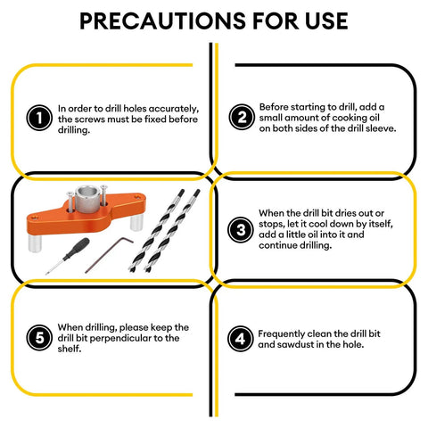 Floating Shelf Drill Guide Kit With Half Inch By Nine Point Eight Inch And Half Inch By Five Inch Bits, tools visible