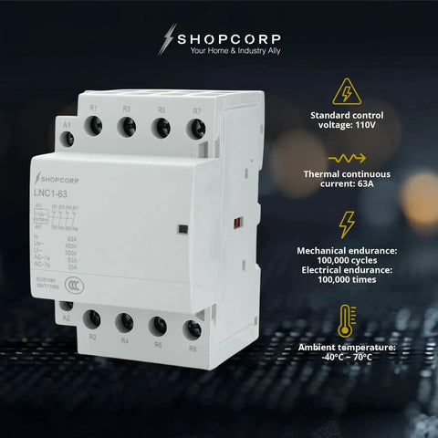 4 Pole Contactor With 110 120V Coil, 63A Normally Closed NC, Heavy Duty Silent Operation, DIN Rail Mount for HVAC and Compressor