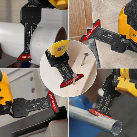 Bi Metal Oscillating Tool Blades Set For Metal Cutting, 10 Pack Curved Edge Blades One And Three Quarter Inch For Soft Metal Hard Wood Plastic, Tough As Nails Bi Metal Teeth, Compatible With Dewalt Milwaukee Bosch Ryobi By AMZWEI in use on various materials