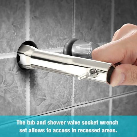 Shower Valve Socket Wrench Set With Bar Handle For Tub And Shower Valve Removal, 5-Piece SAE Kit, used on tile wall