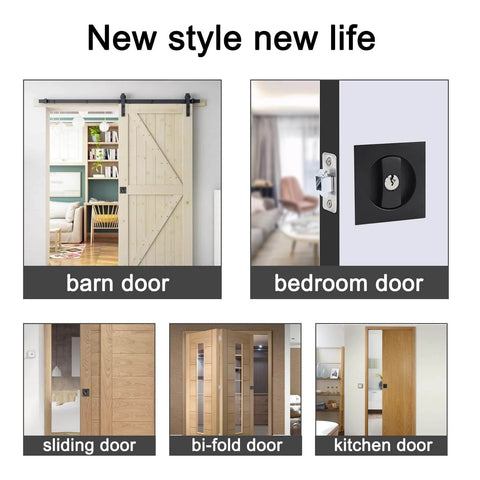 Black Privacy Pocket Door Lock With Keys Hidden Recessed Square Barn Door Latch on Various Door Types