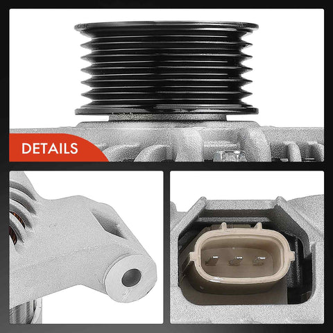 Close-up view of Alternator For Mazda 3 2010 2011 2012 2013 2.0L L4 12V 100A CW 6-Groove Pulley With 3-Pin Plug Replacement