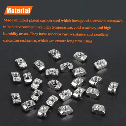 100 Pieces M5 2020 Series T Slot Nuts For Aluminum Profiles Nickel Plated Carbon Steel Heavy Duty Rust Resistant Nuts Display