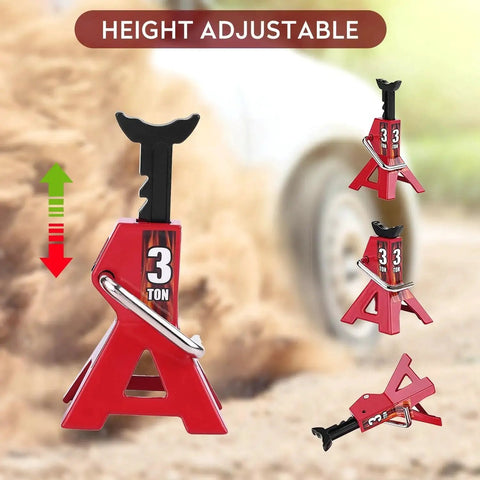 4Pcs Adjustable Metal Jack Stands for 1/10 RC Crawler Cars Climbing Jack Set, 3 ton, red, height adjustable with lock