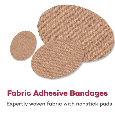 Must-Have Flexible Fabric Oval Adhesive Bandages With Nonstick Pad For Everyday First Aid, 100 Count, displayed on white background