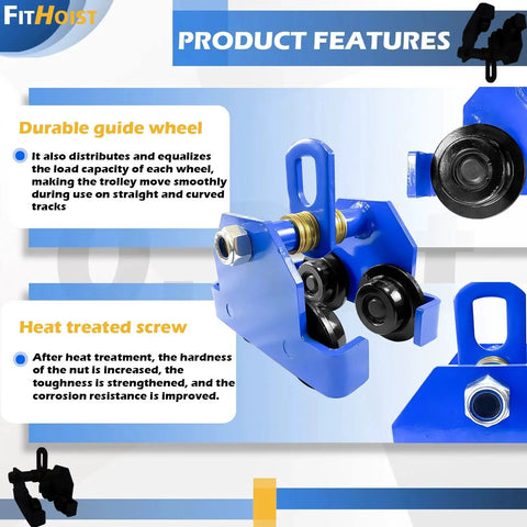 Manually Operated Trolley 1 Ton Capacity Steel Push Beam Trolley with durable guide wheel and heat-treated screw
