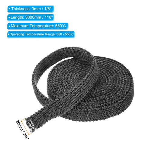 PATIKIL wood stove gasket rope, graphite fiberglass, flat, 3mm thick, 118in long, black