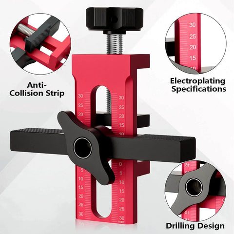 Adjustable Cabinet Door Installer Tool with Removable Base and Aluminum Alloy Construction, Quick Hole Opening, Handy Red