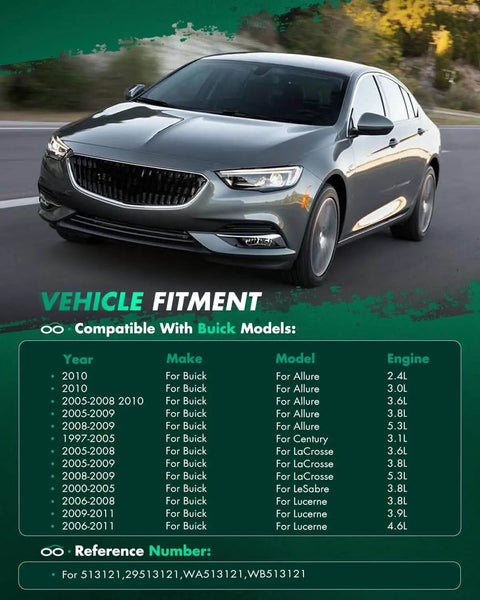 Front view of Buick sedan with vehicle fitment details for 2pcs Front Wheel Hub Bearing 513121 Pack.