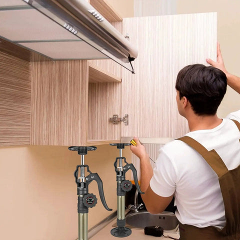 Cabinet Jacks 3rd Hand Pole Extends 12.6 To 23.6 In Supports 156 Lbs 2 Pack in use during kitchen cabinet installation.