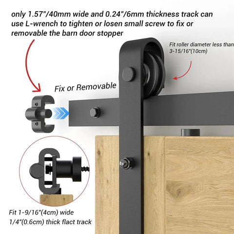 Two Pack Adjustable Barn Door Stopper For 40mm Flat Track Sliding Barn Door Hardware Replacement Heavy Duty Durable Rail Stopper installed on wooden sliding door