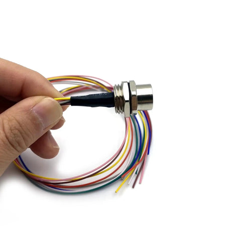 Hand holding M12 8 Pin A Code Female Connector Cable, plug and play ready, IP67 waterproof, back mount, unshielded electrical cable