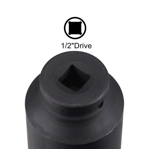 Top view of Beefy One Half Inch Drive 41mm 12 Point Deep Impact Socket in CR-MO Steel, 78mm length, black phosphate finish.