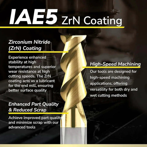Carbide Square Nose End Mill With ZrN Coating For Aluminum Milling Speed Tiger 2 Flute IAE5 1/4 2T ZrN Set Of 2 Pieces 1/4 Inch For DIYers And Pros Shop Ready.