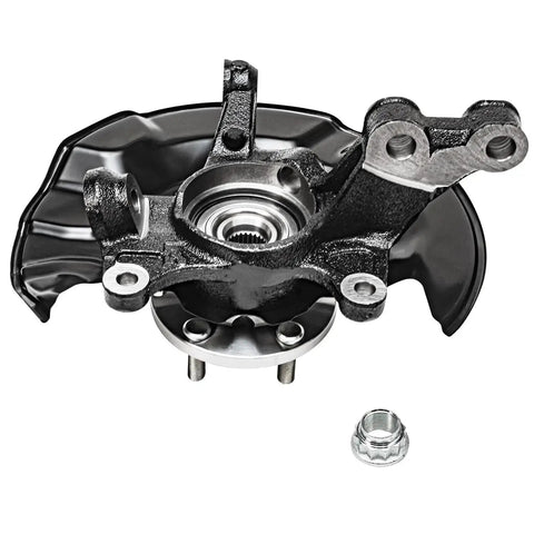 Close-up view of Two Piece Front Steering Knuckle Replacement Kit For 2009 To 2013 Toyota Corolla Matrix showing knuckle and hub.