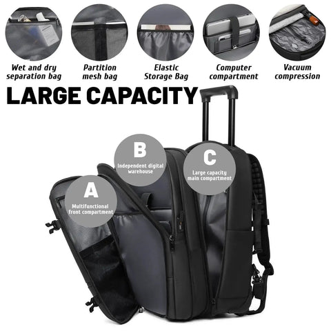 21 Inch Carry On Luggage With Removable Vacuum Seal Bag And Expandable Vacpack Backpack On Wheels For Easy Travel USB Port