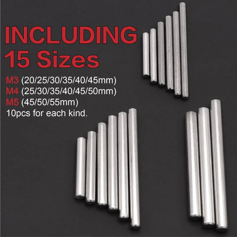Durable 150Pcs 15 Sizes 304 Stainless Steel Dowel Pin Set With Storage Box For Shelves M3 M4 M5 Cylindrical Peg Pins