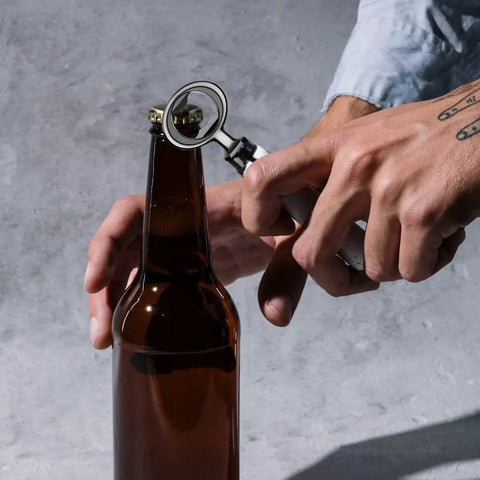 Using Stainless Steel Bottle Opener Inserts Kit 8 Pack For DIY Wood Turning Black Blank Finish on brown bottle