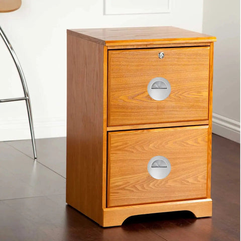 Wooden cabinet with 2 Pcs Round Hidden Flush Door Pulls Recessed Stainless Steel Handles in Brushed Nickel Finish