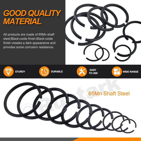 150Pcs 10 Size 65Mn Steel Round Wire Snap Rings Set For Shafts C Clips Internal Retaining Rings Bearing Stop Ring M10 M26