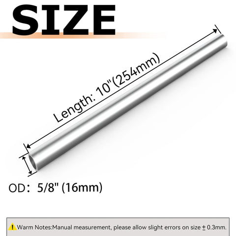 304 stainless steel tube, 5/8 in OD (16 mm), 10 in long, round welded tubing for industry and DIY