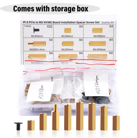 64 Piece Brass Spacers Standoffs Screws Kit For Raspberry Pi 5 And M.2 NVMe PCIe Peripheral Board Includes M2.5 Screws