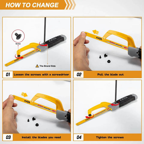 Compact Mini Hacksaw For Metal Cutting With 10 Inch Aluminum Frame And Two Bi Metal HSS Blades Lightweight Ergonomic Grip Easy Blade Change Perfect For Wood PVC Iron Copper And Other Small Cutting Jobs with instructions