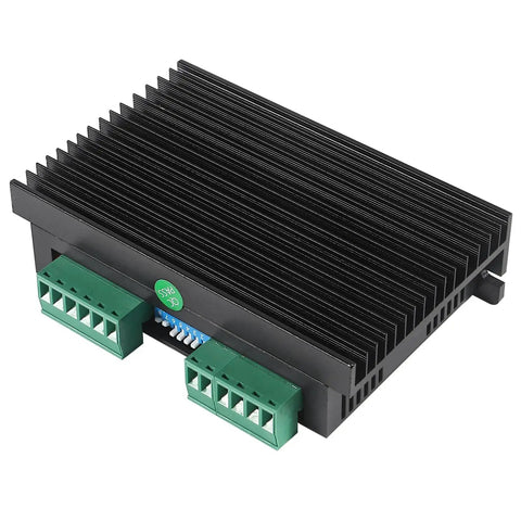 Close-up of a DM542 stepper motor driver for CNC machines, showing 2-phase microstep controller components, compatible with Nema 17 23 34 motors.