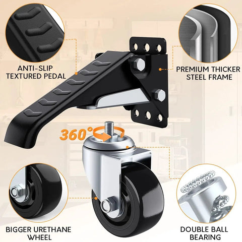 Heavy Duty Retractable Workbench Casters Set Of 4 Side Mount 3 Inch Stepdown Castor Wheels for benches with installation template